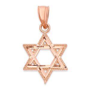 Solid 10k Rose Gold Star of David Pendant - Religious Jewelry Gifts for Her